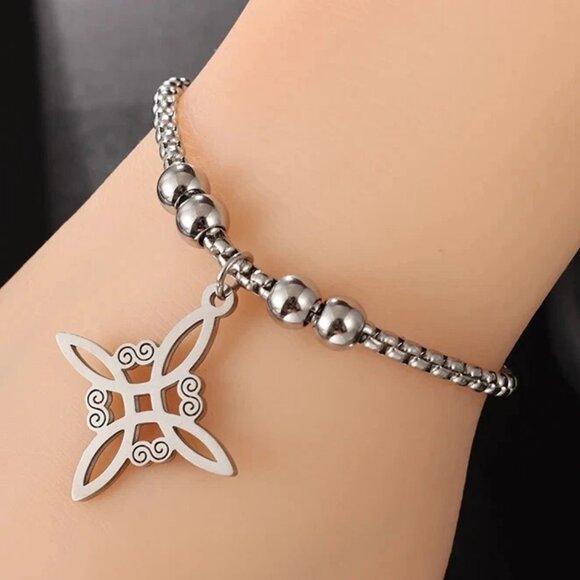Silver Stainless Steel Witch Celtic Viking Cross Knot Fashion Bracelet NWOT - Picture 3 of 13